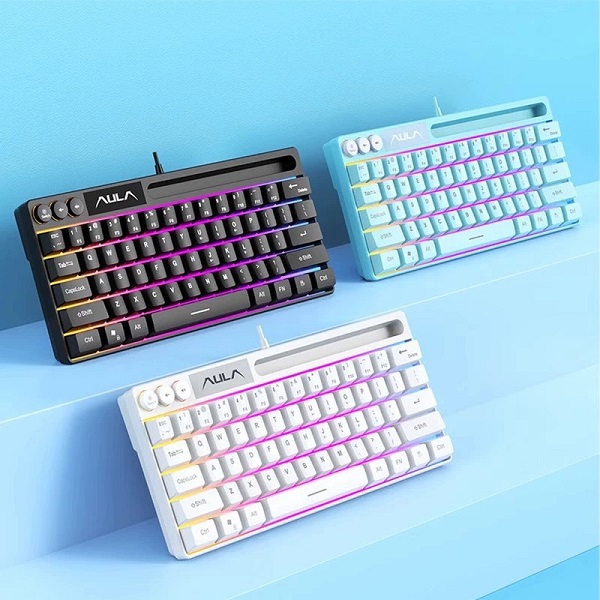 狼蛛F3061机械手感键盘64键有线迷你RGB键盘