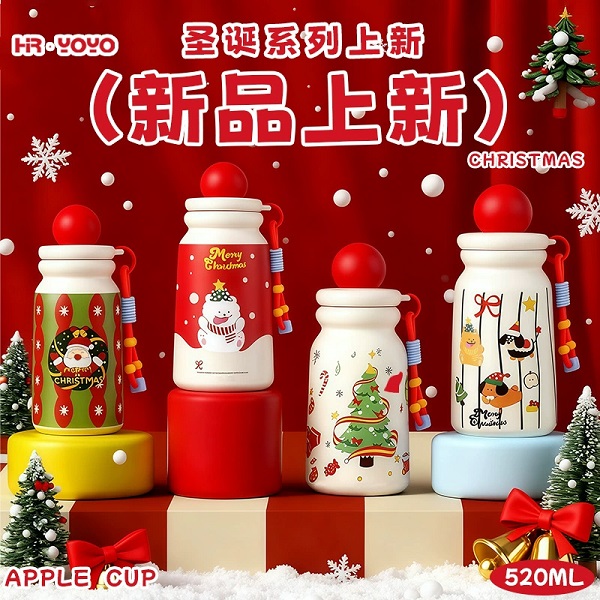 创意涂鸦圣诞礼品杯简约可爱泡茶不锈钢保温杯新款高颜值水杯